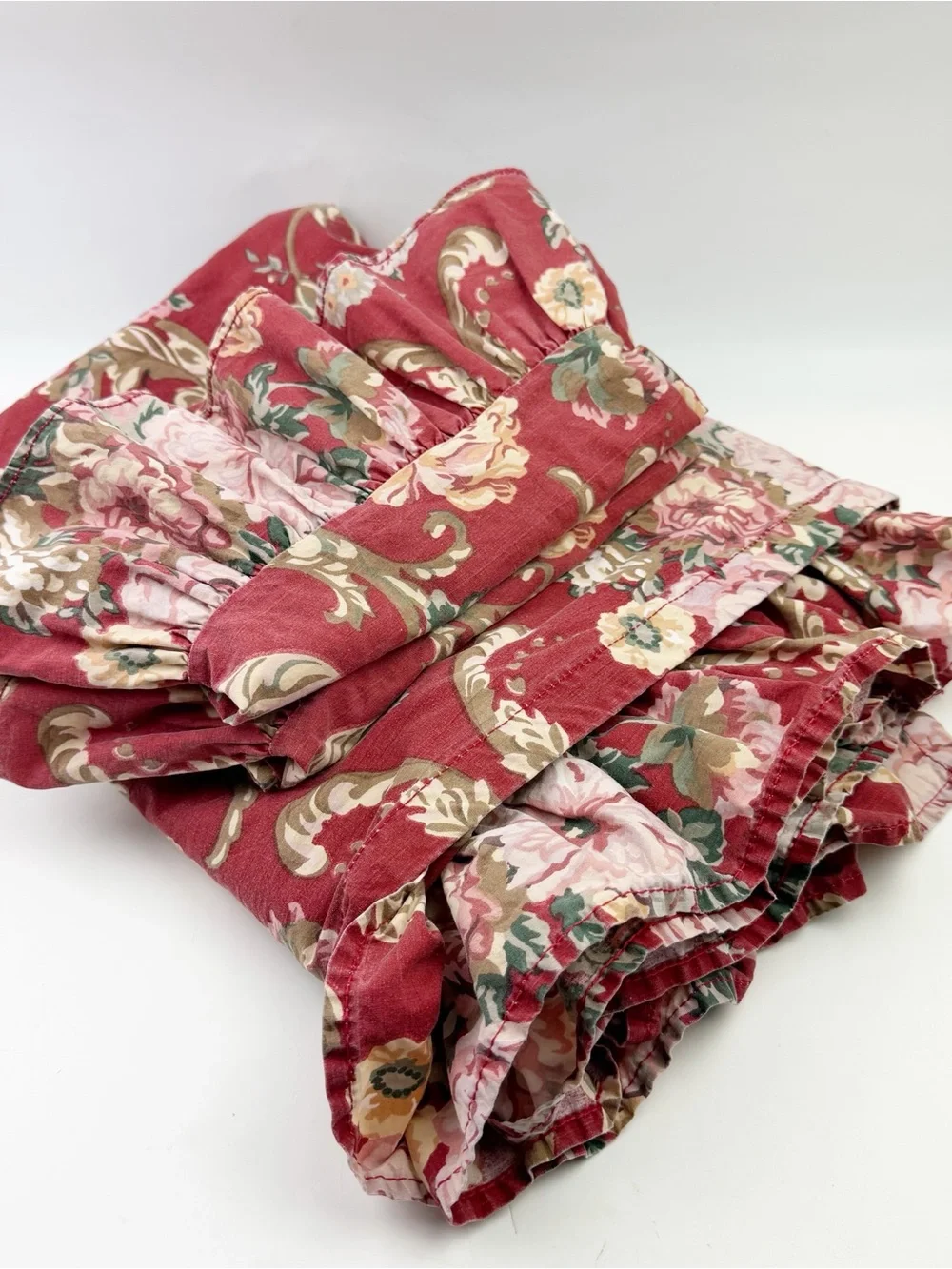 Ralph Lauren Marseilles 1 Queen Flat Sheet & 2 Standard Pillow Cases Red Floral